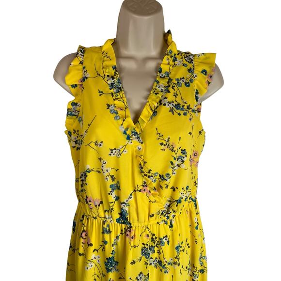Ann Taylor LOFT Yellow Floral Casual Dress 2 Summer Sleeveless Knee Length - Picture 3 of 10